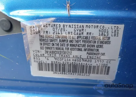 2025 Nissan Sentra Sv из США, поврежденный, VIN 3N1AB8CVXSY381212